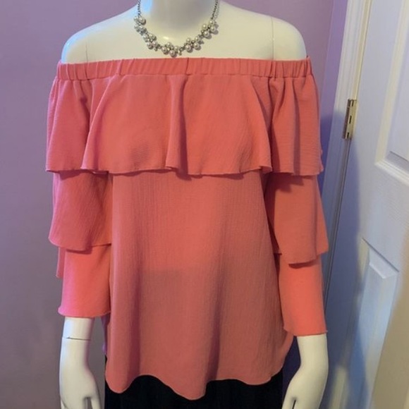 Anthropologie Tops - 🌼 Pebble and stone ruffle off the shoulder bubblegum blouse